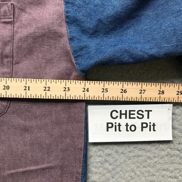 Vintage Bon Homme Button Down Denim Shirt Two Tone Mens Large Long Sleeve Pink - Picture 4 of 9